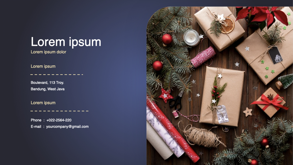 Simple holiday slide with your contacts.