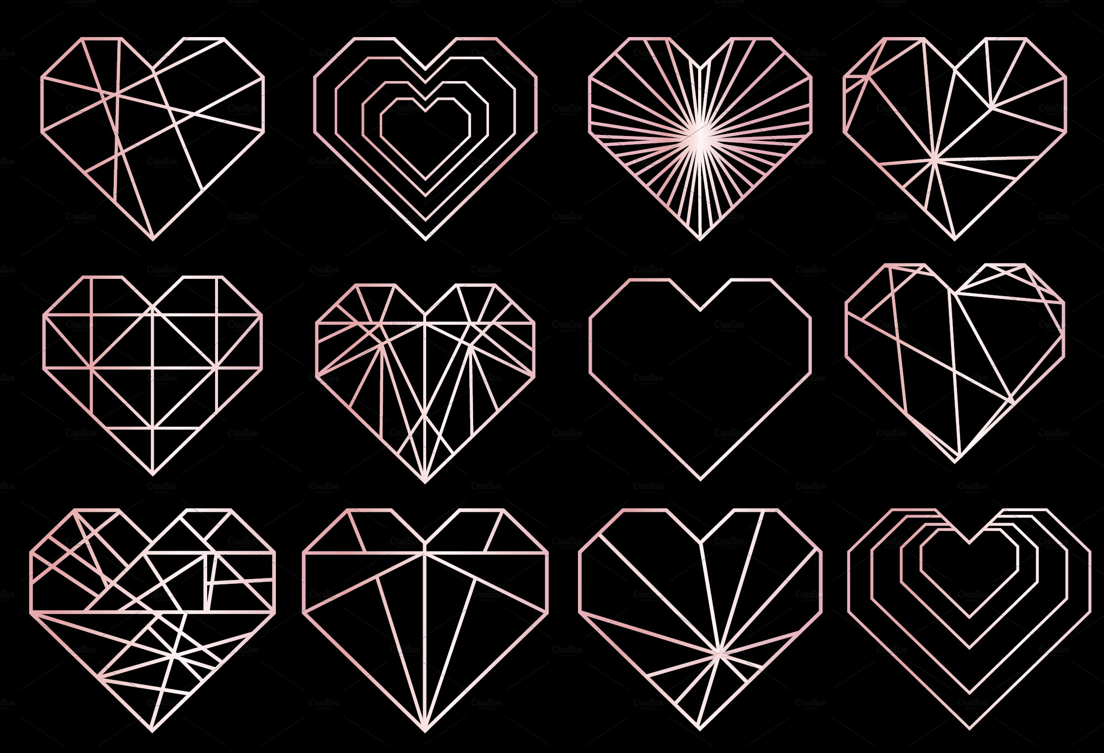 Black background and delicate pink hearts.