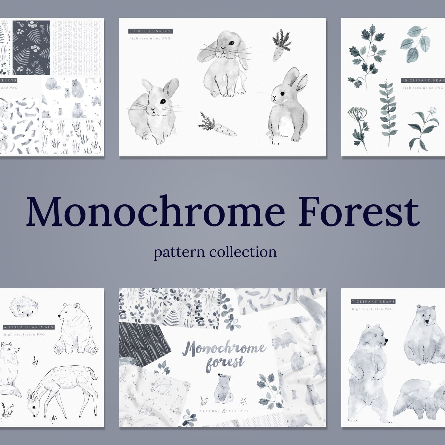 Monochrome Forest pattern collection.