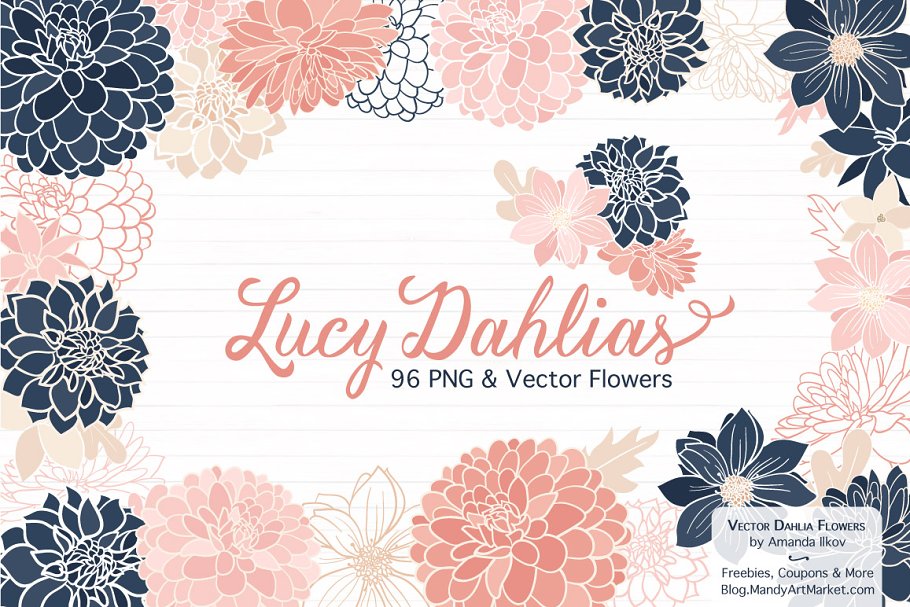 Cover image of Navy & Pink Dahlia Clipart.