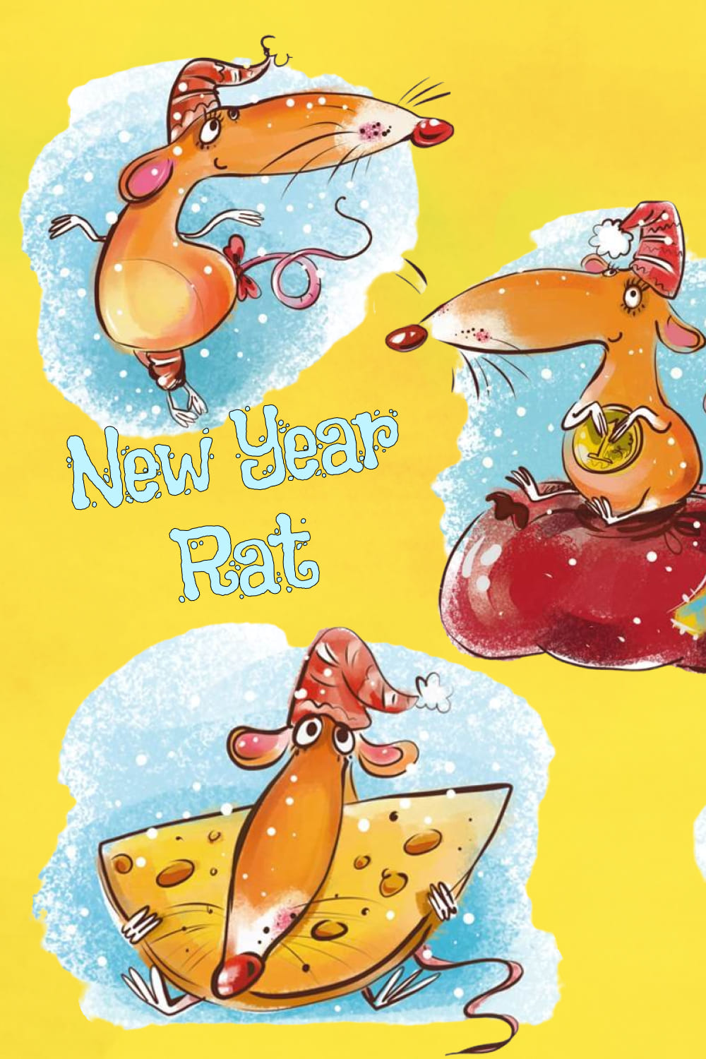 New Year Rat - 5 illustrations - Pinterest image preview.