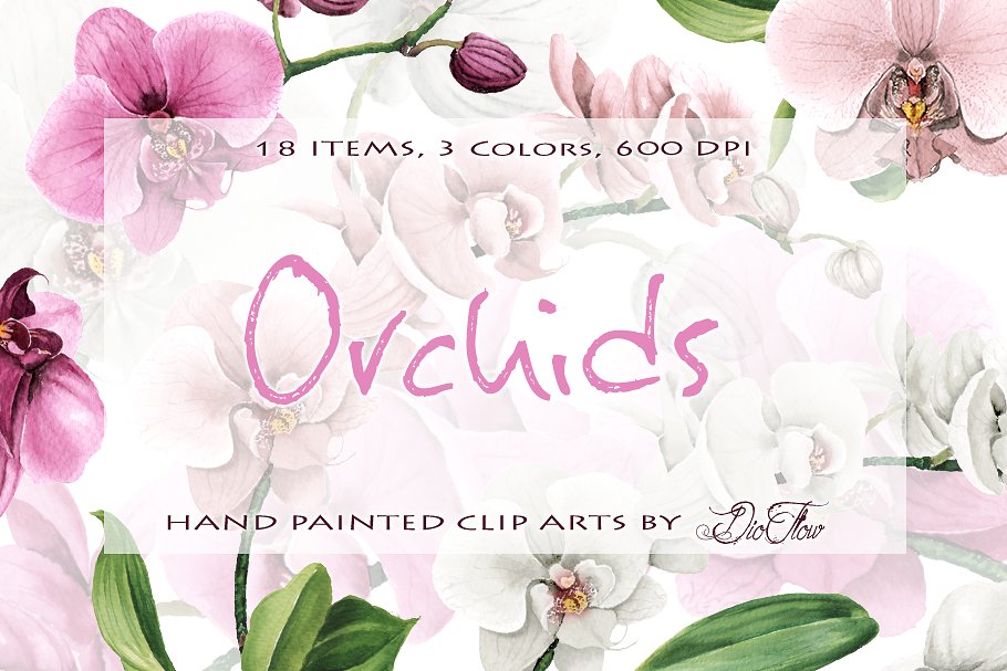 Cover image of Orchid Watercolor Clip Art.