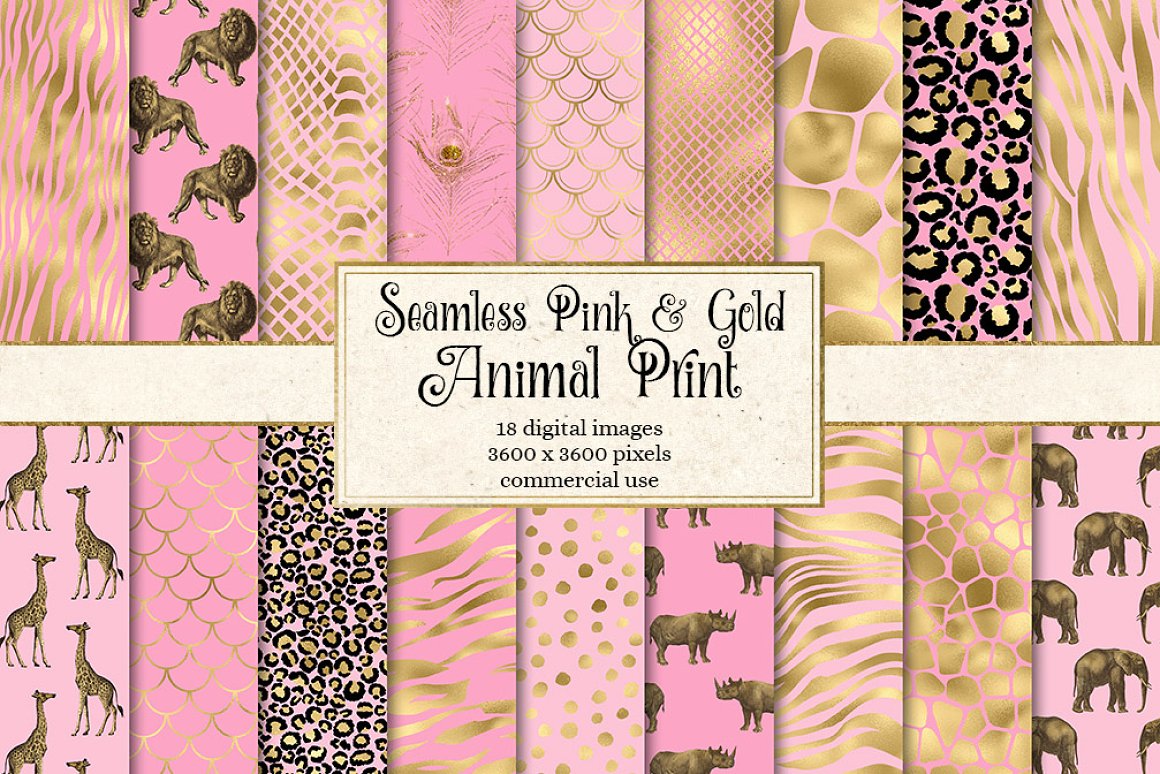 Pink background with wild animals prints.