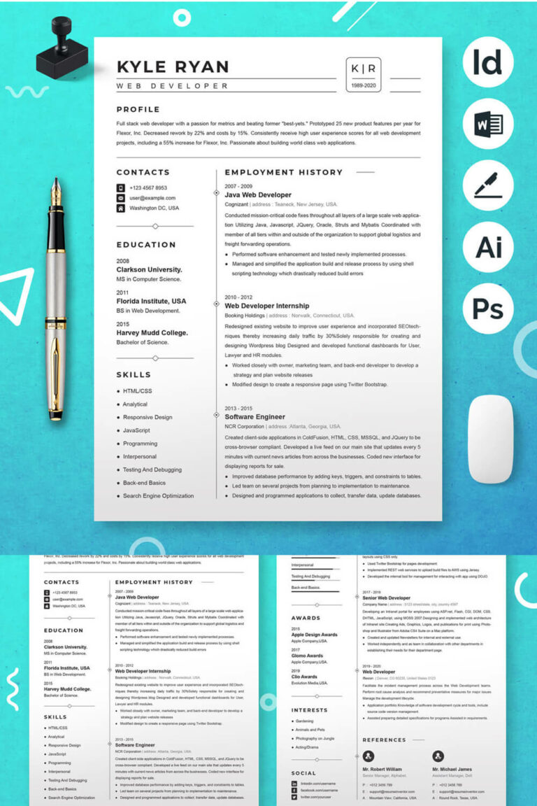 Web Developer Resume Template | Web Designer CV Design - MasterBundles