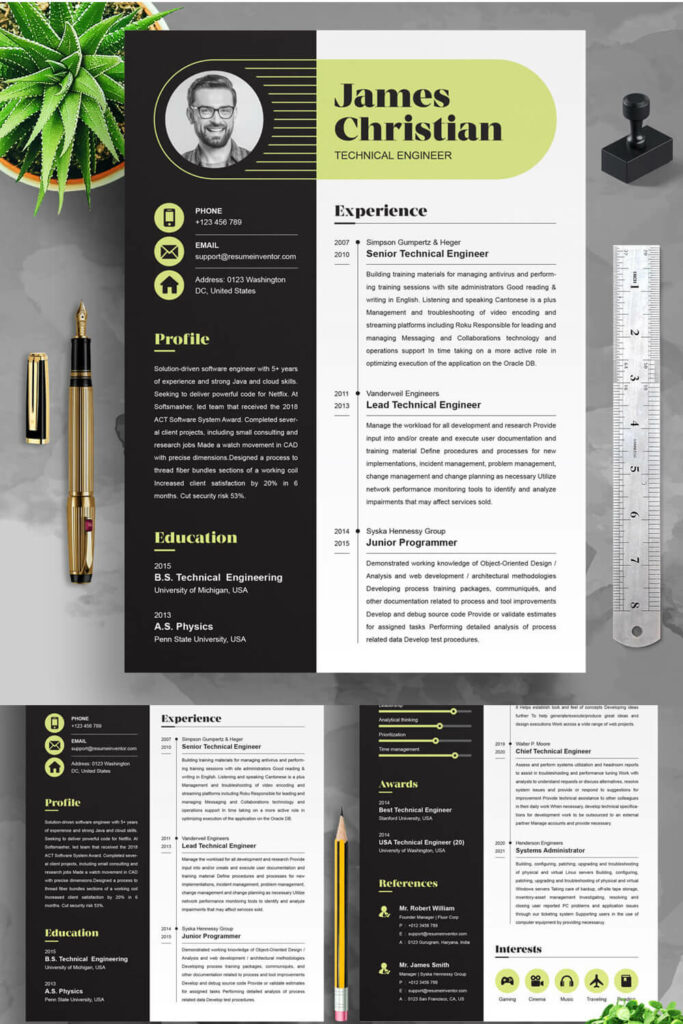 Technical Engineer Resume Template | Creative Resume Design - MasterBundles