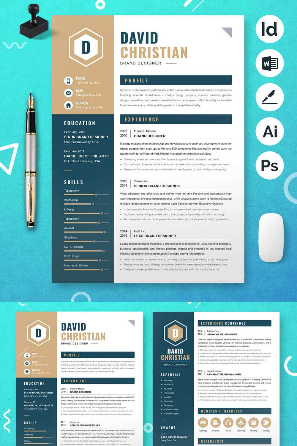Brand Designer CV Template | Modern Resume Design pinterest image.