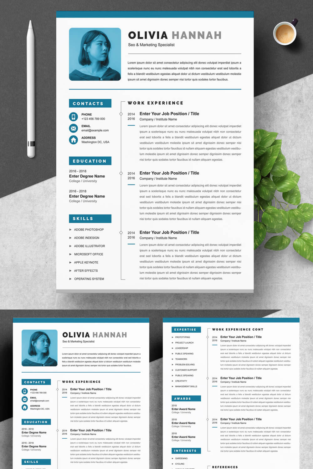 Clean and professional resume template with blue accents.
