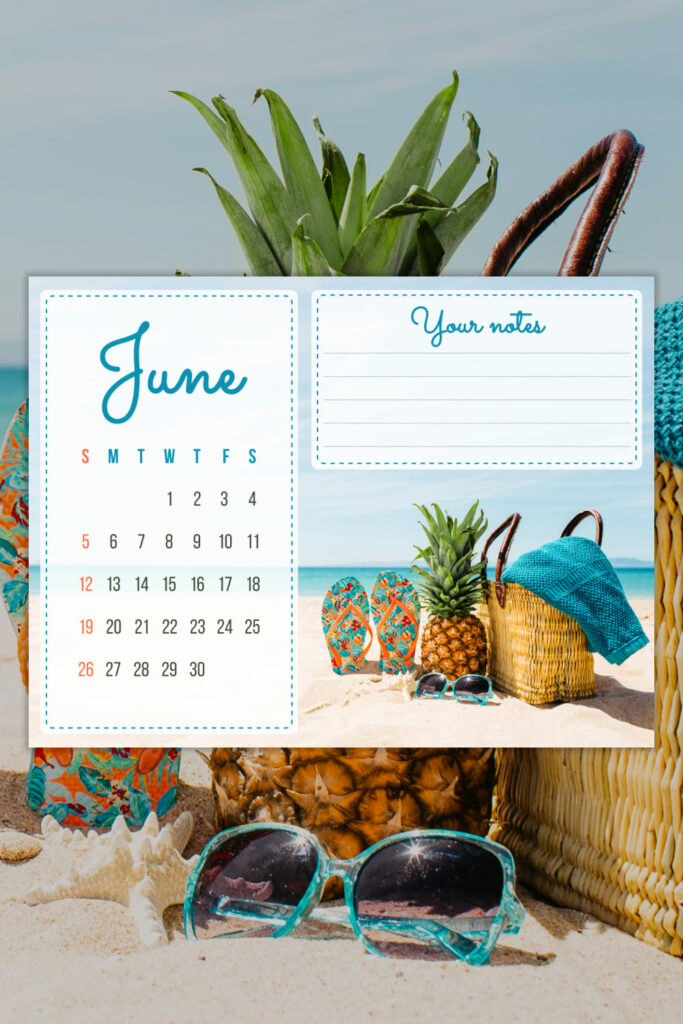 Free Beach June Editable Calendar – MasterBundles