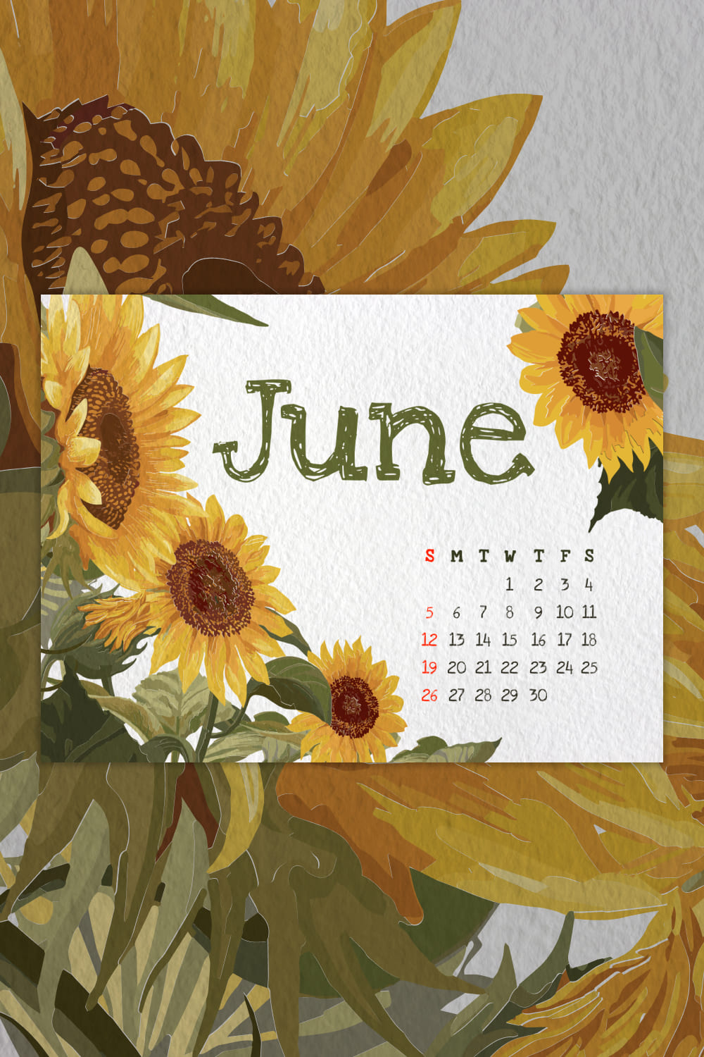 Yellow calendar with flowers for summer days.