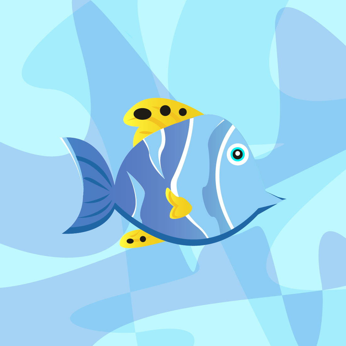 4 Sea Animals Cartoon Characters blue fish.