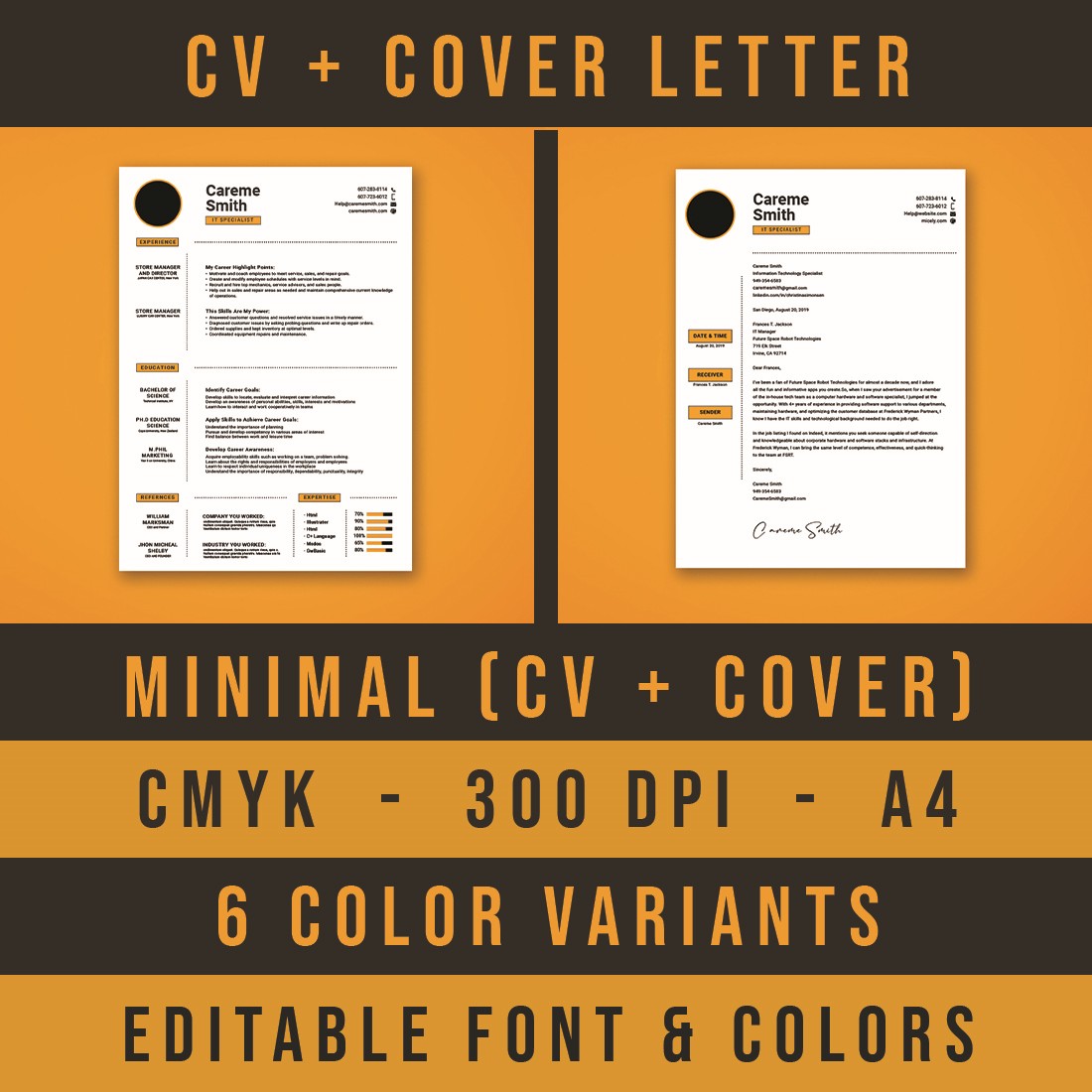 Yellow and black cover letter and a black and white cover letter.
