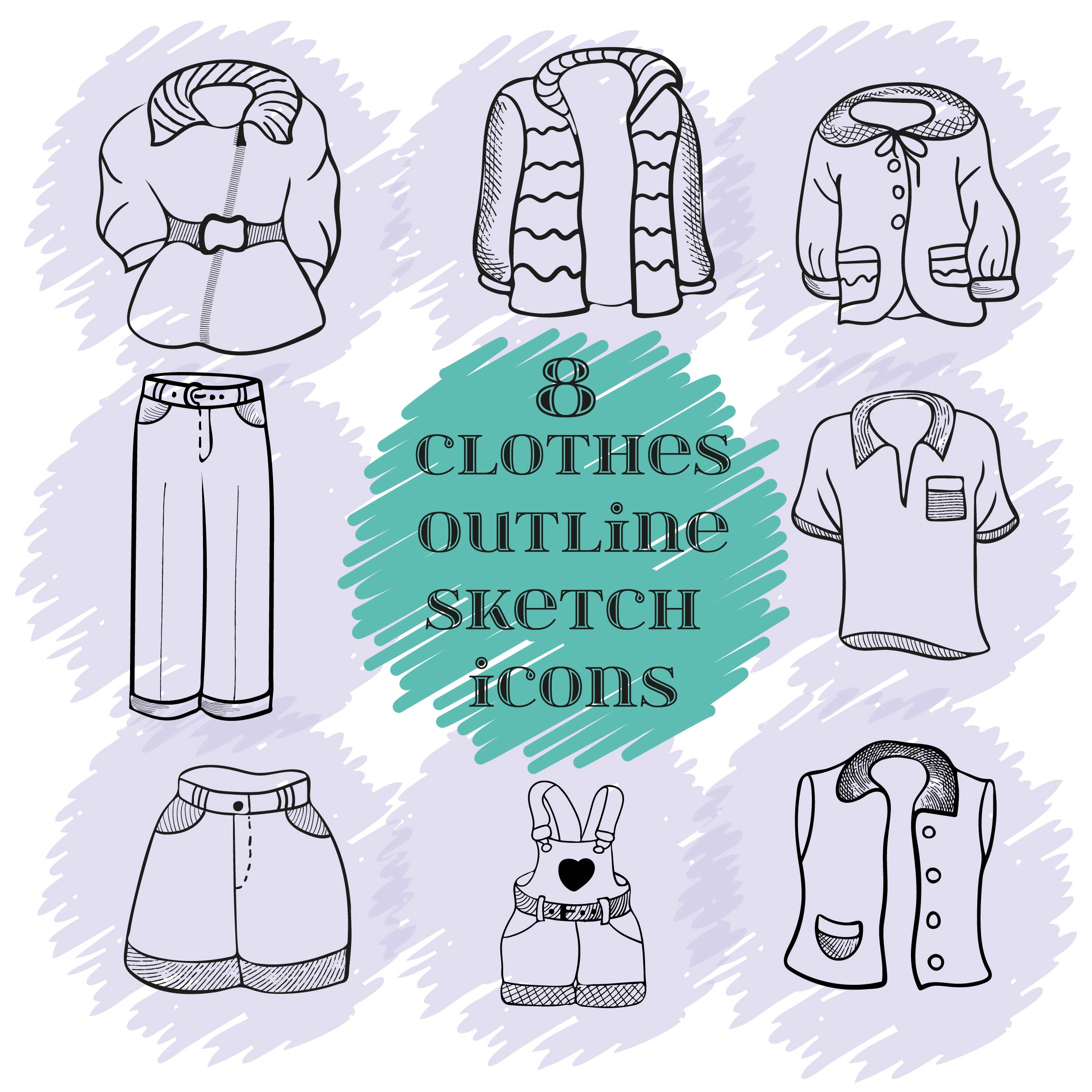 Clothes outline sketch icons cover image.
