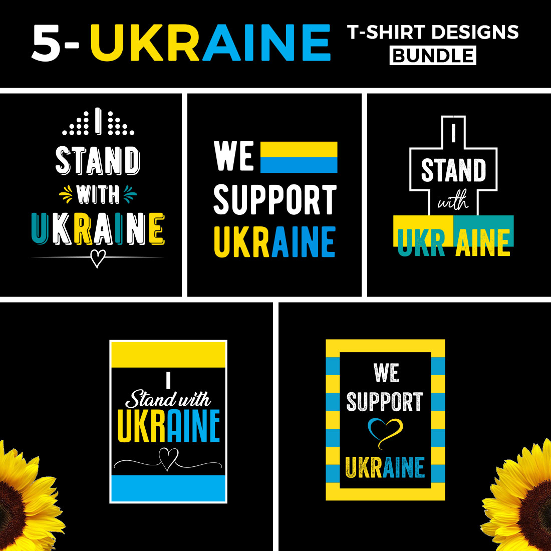 I Stand with Ukraine: 5 T-Shirt Designs Bundle.