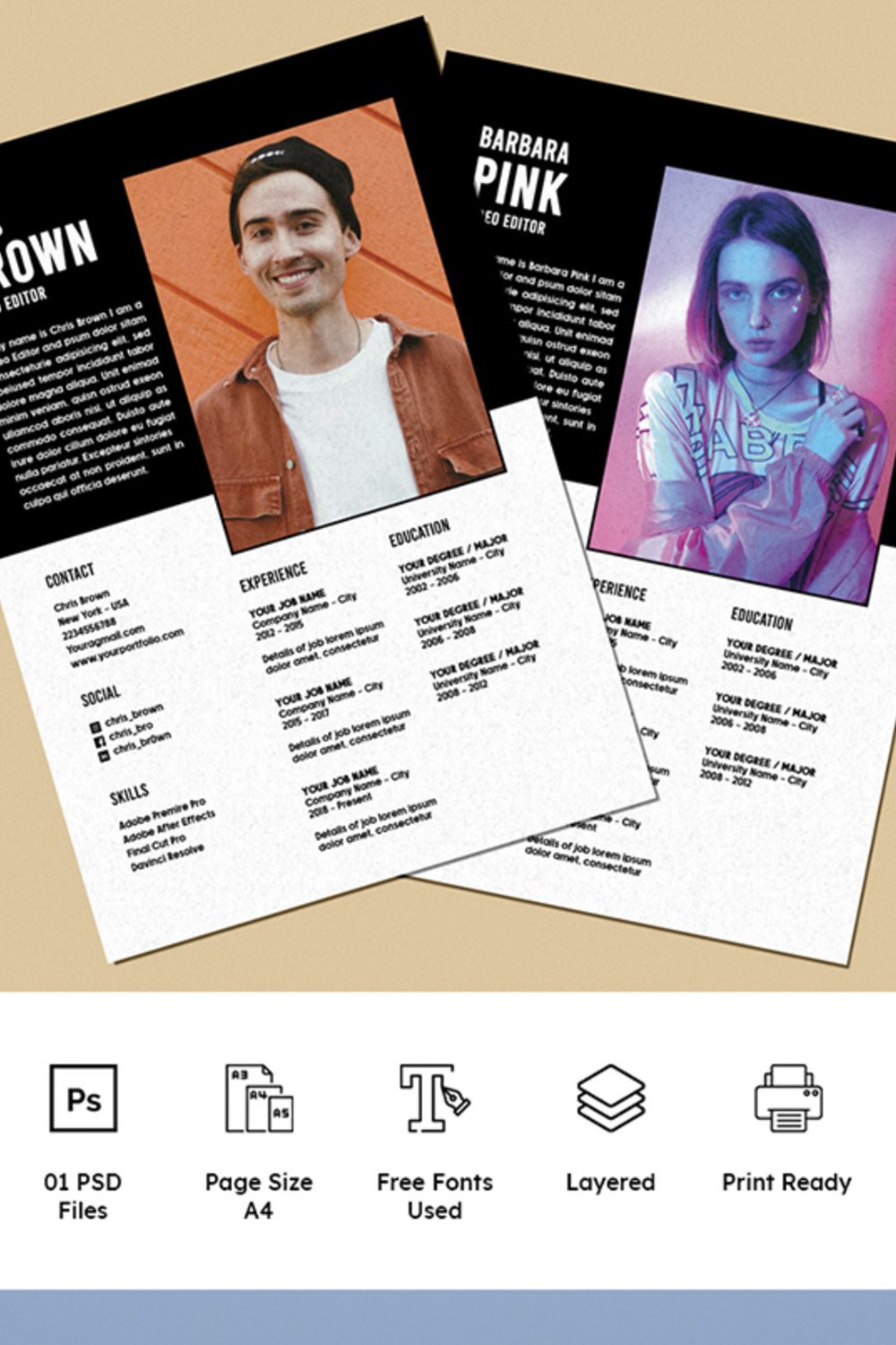 Set of three flyers with a picture of a woman.
