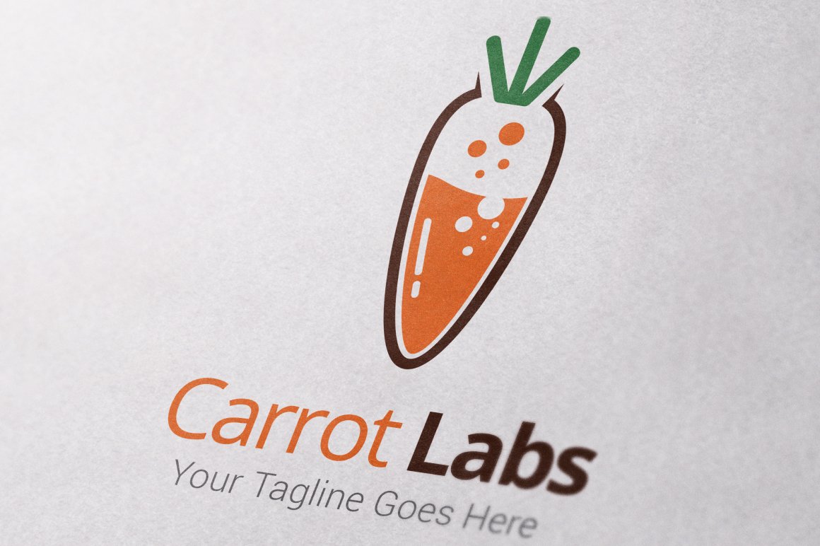 White mat paper with a colorful carrot logo.