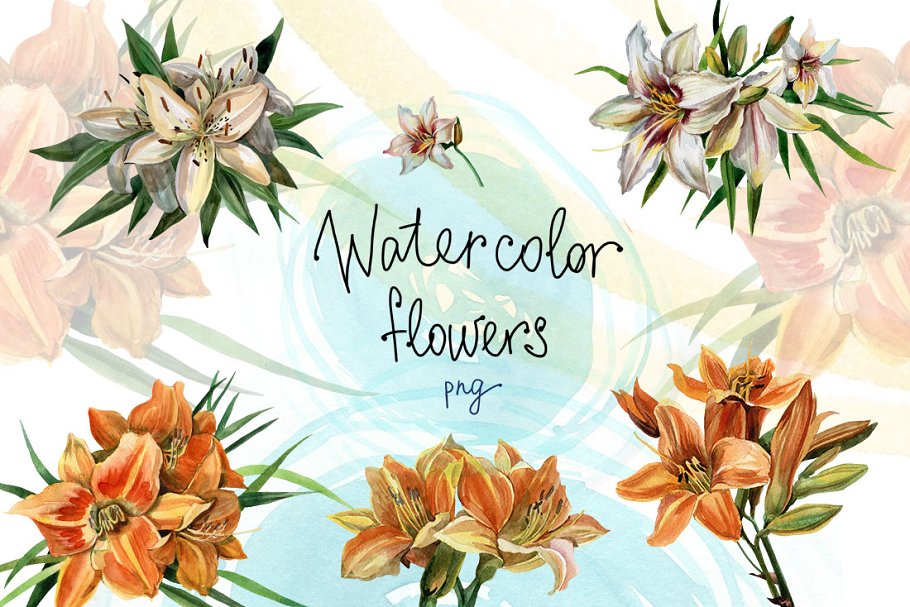 Cover image of Watercolor Flowers Set - Lilies.