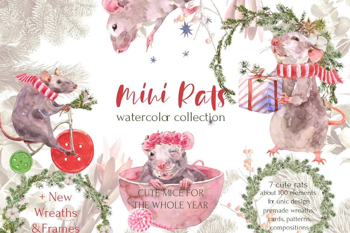 Cover image of Mini Rats Watercolor Collection.