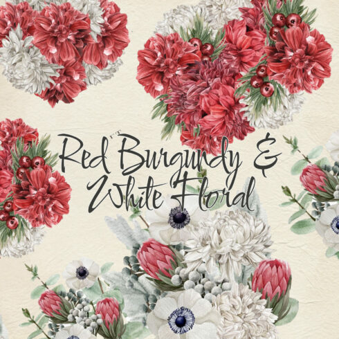 Red Burgundy & White is a floral graphic collection in the color theme of red (burgundy), white, and forest green that comes in passionate elegance.
