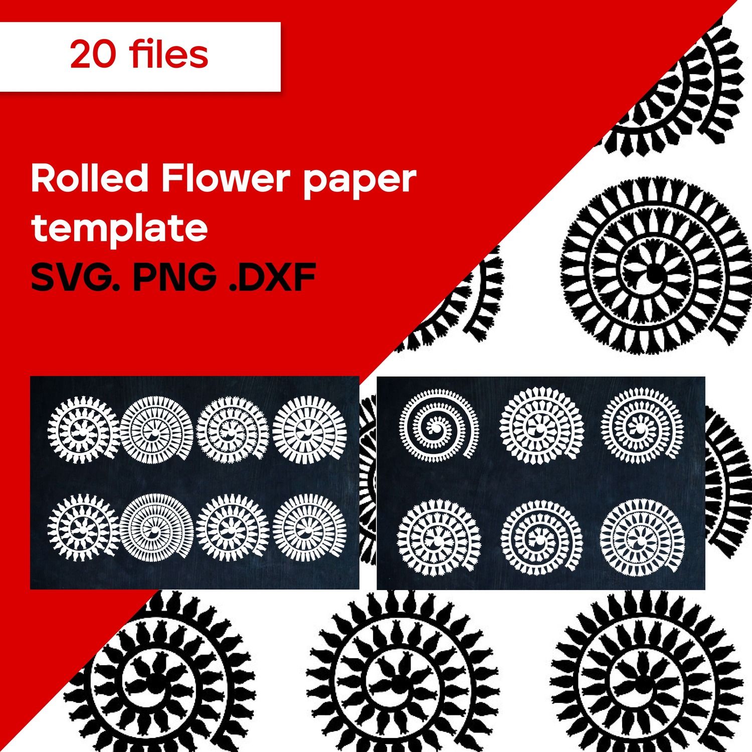 Rolled Flower paper template SVG. cover image.