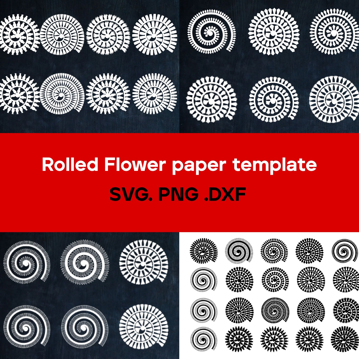 Rolled Flower paper template SVG. main cover.