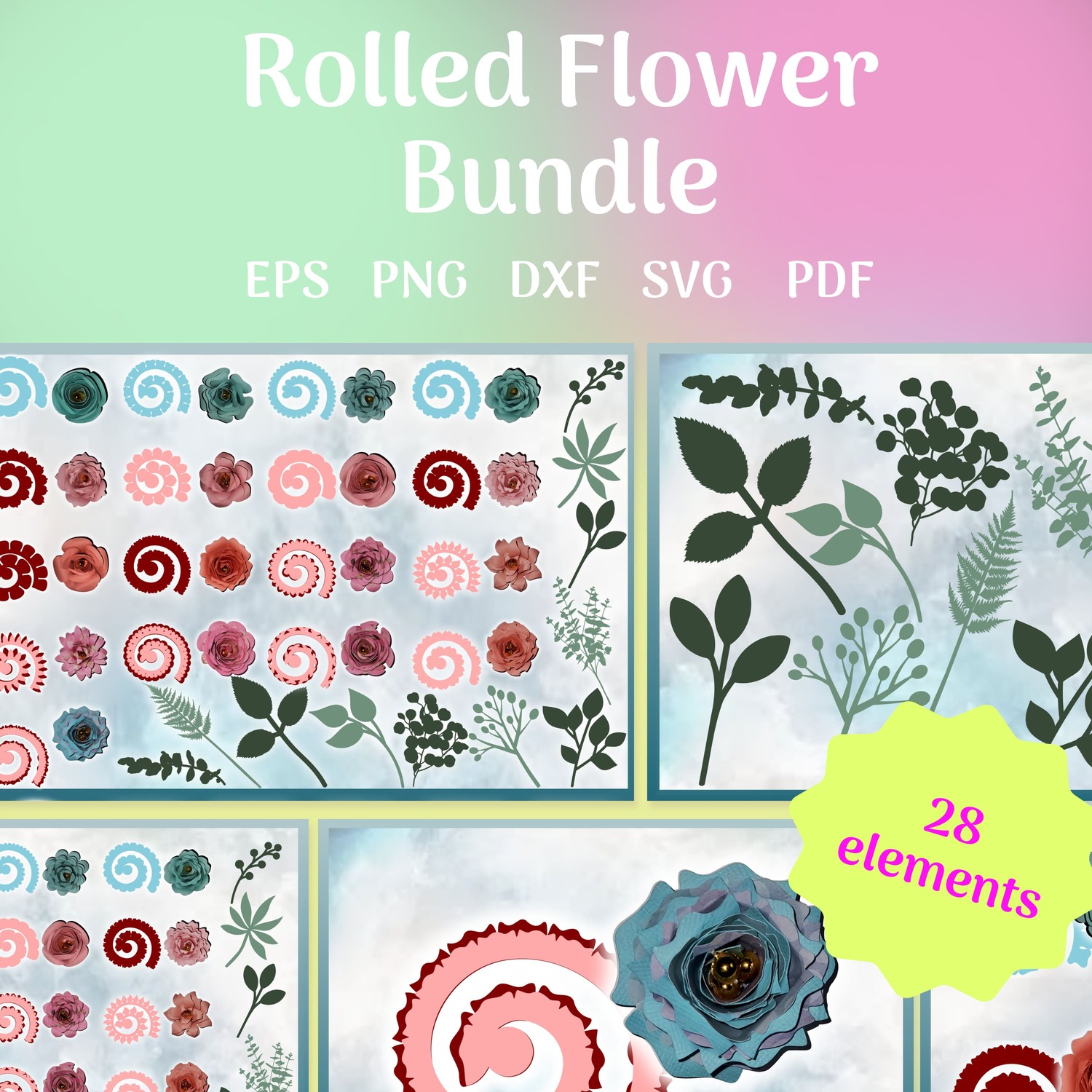 Rolled Flower SVG Bundle | 17 Rolled Paper Flower Templates main cover.