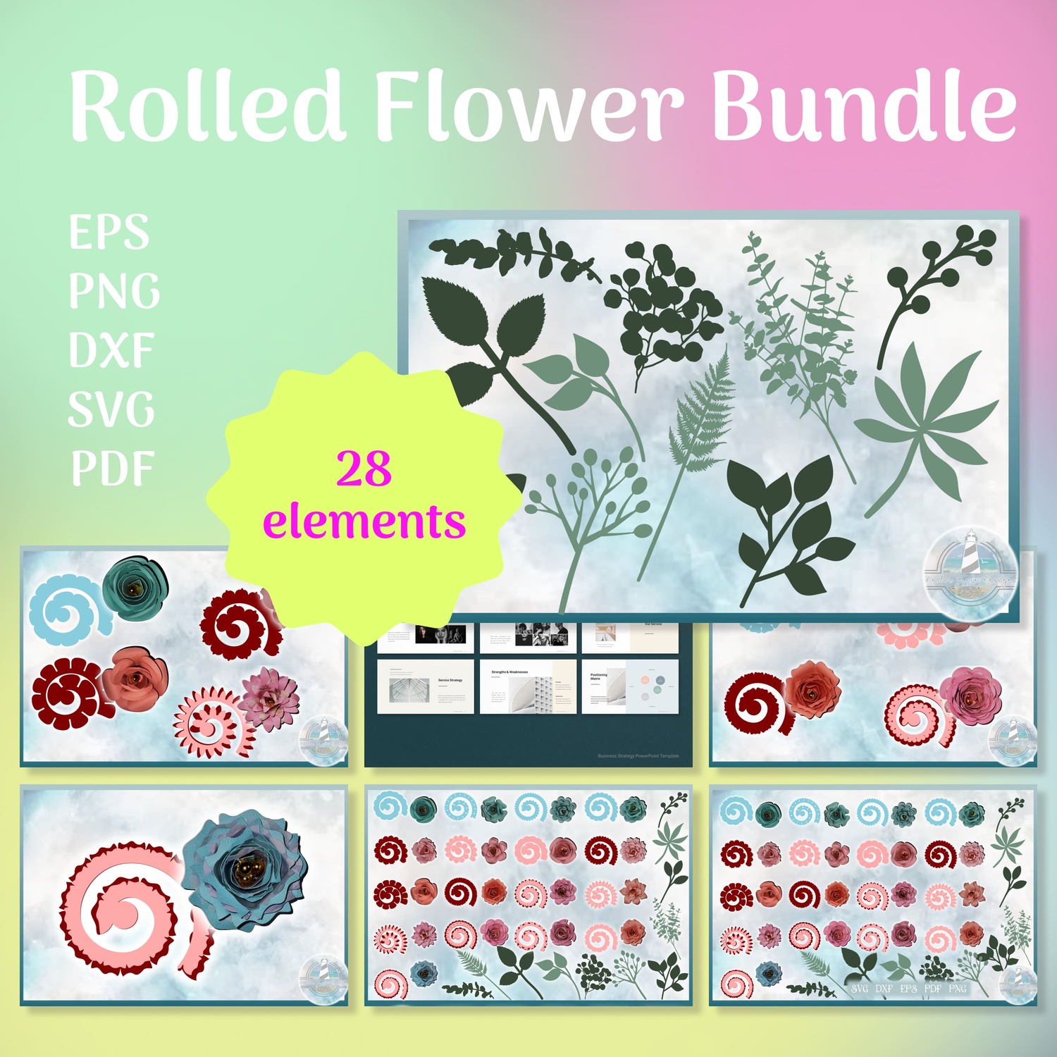 Rolled Flower SVG Bundle | 17 Rolled Paper Flower Templates cover image.