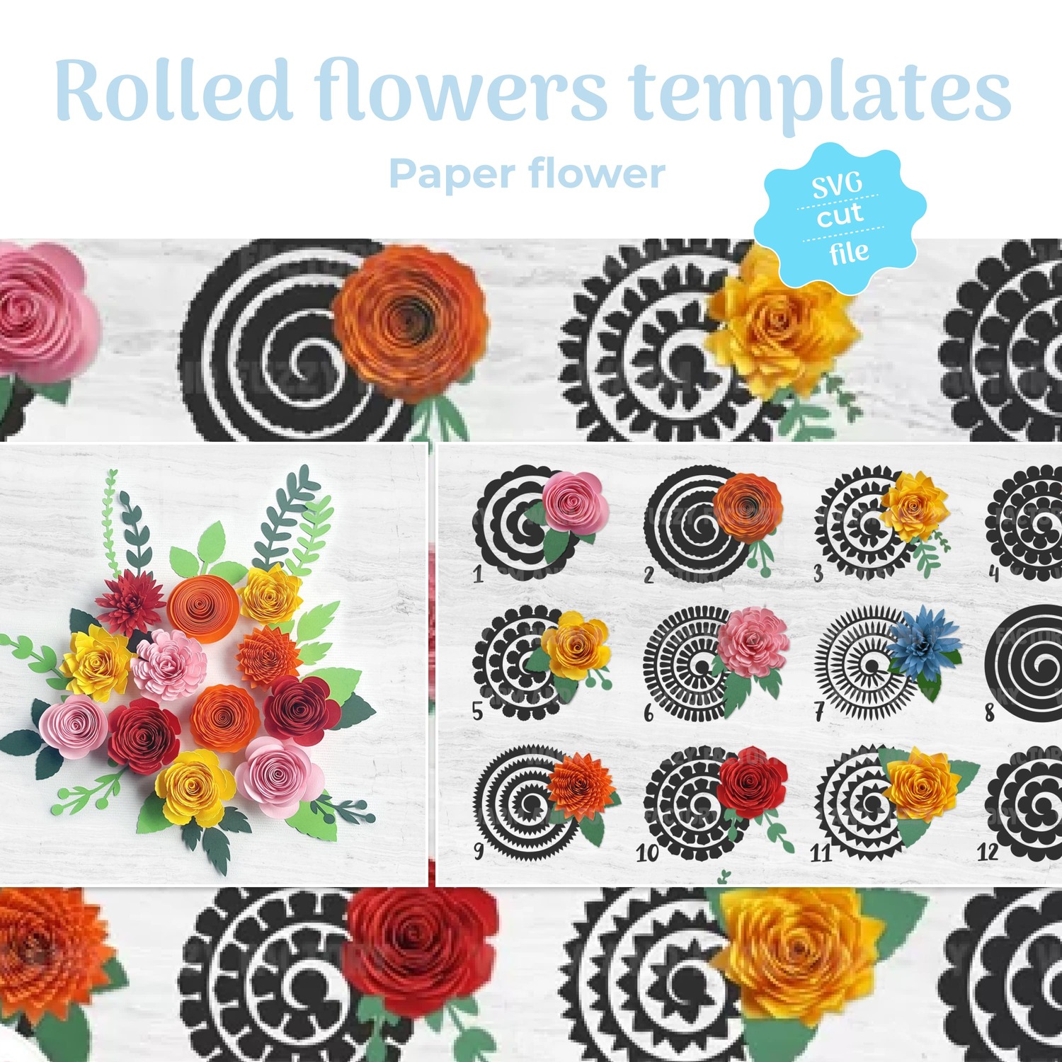 Rolled flower svg, Paper flower template | SVG Cut File main cover.