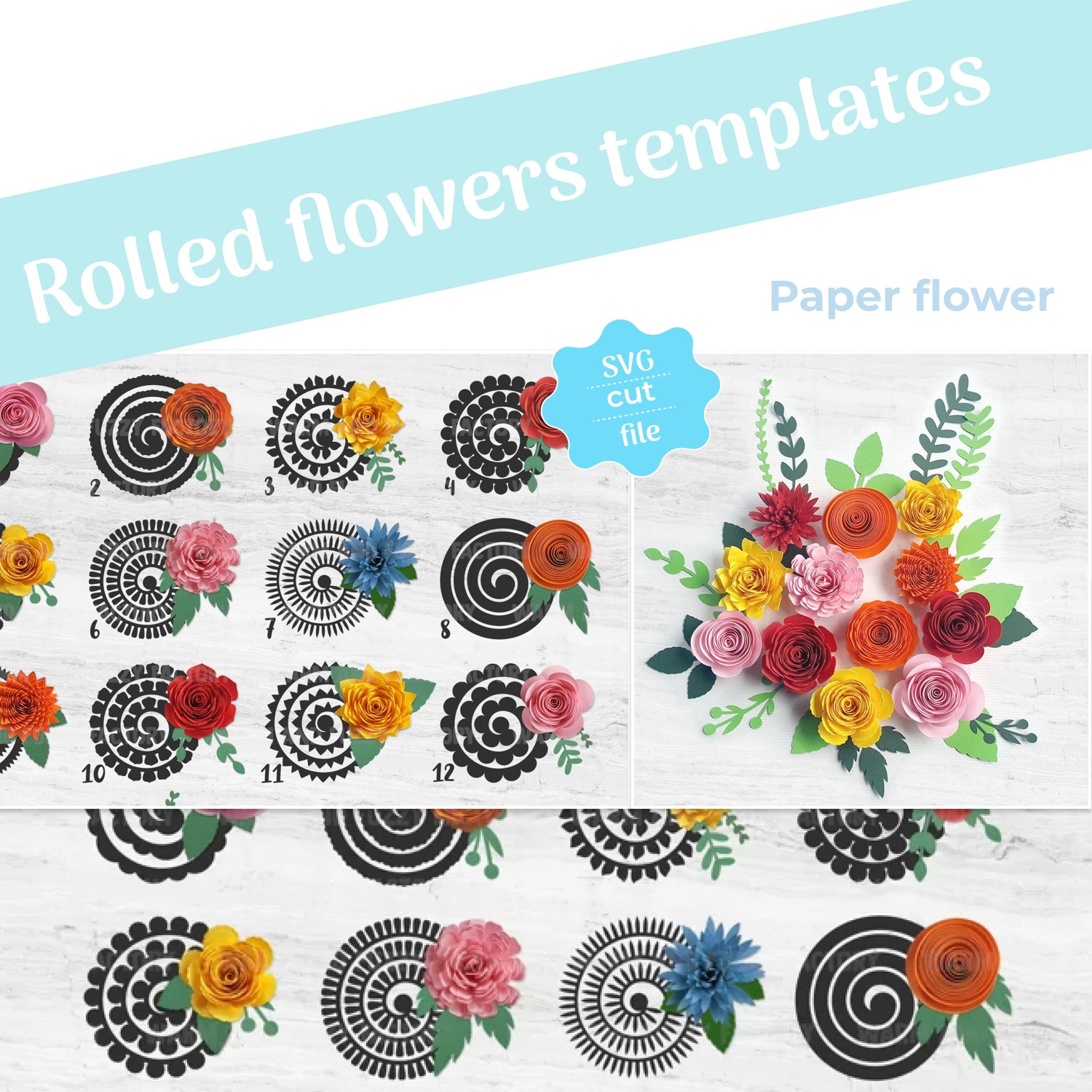 Rolled flower svg, Paper flower template | SVG Cut File cover image.