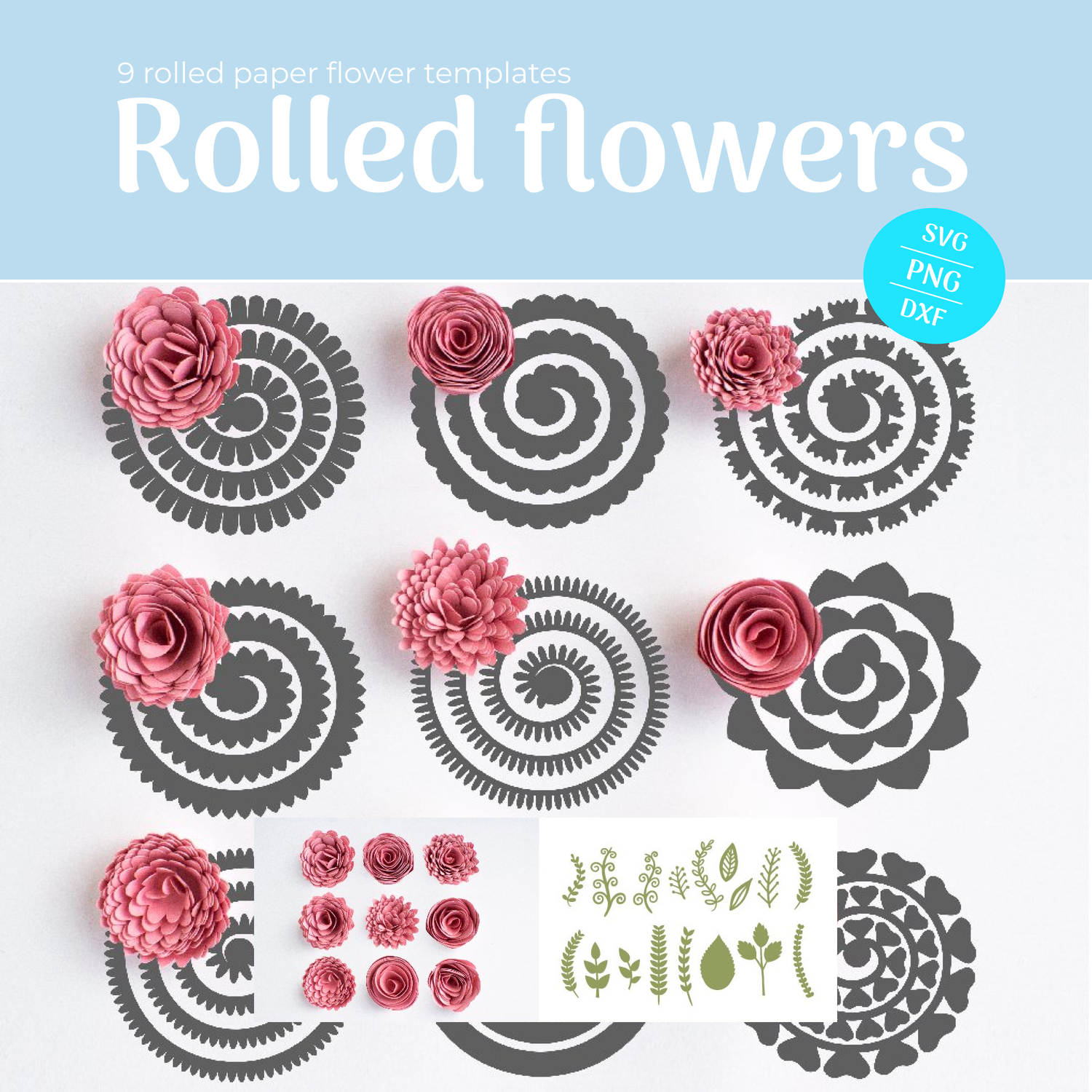 Rolled flowers SVG -9 rolled paper flower templates main cover.