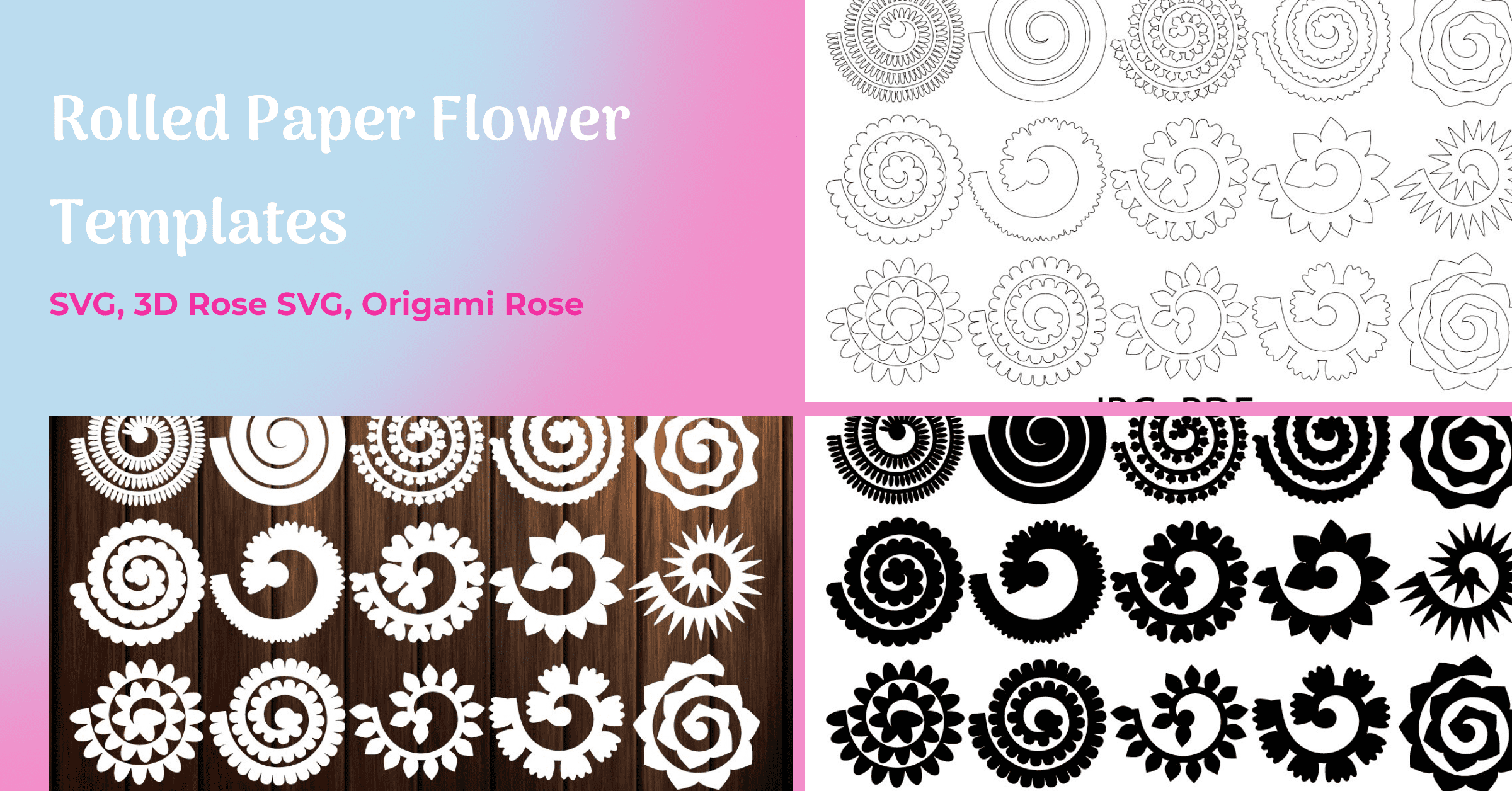 Rolled Paper Flower Templates SVG, 3D Rose SVG, Origami Rose ...