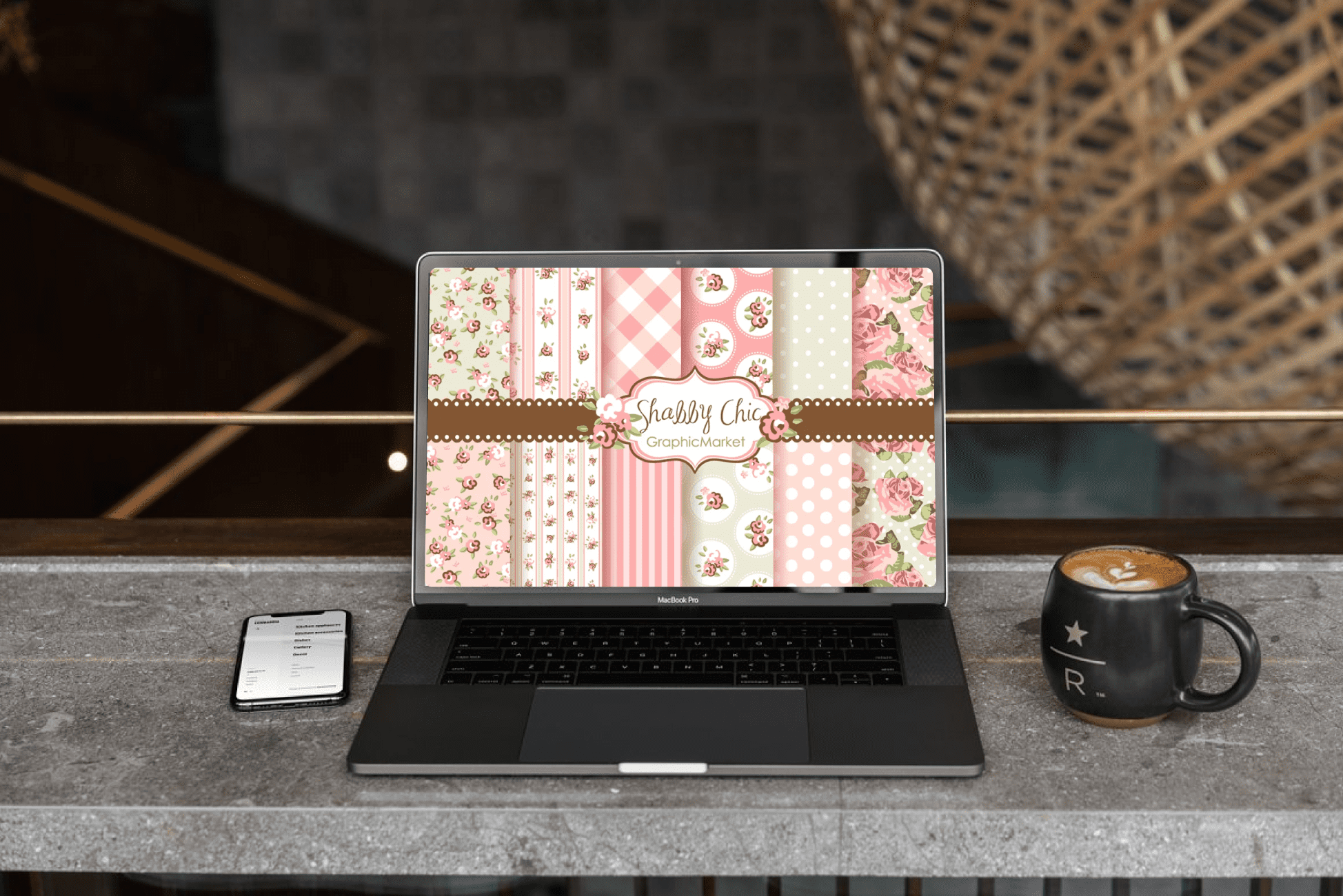 Shabby Chic Rose Digital Patterns - laptop.