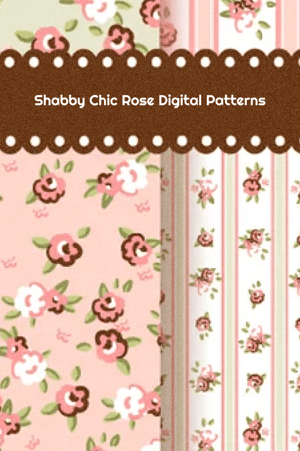 Shabby Chic Scrapbook Rose Digital Paper, Shabby Chic Cottage