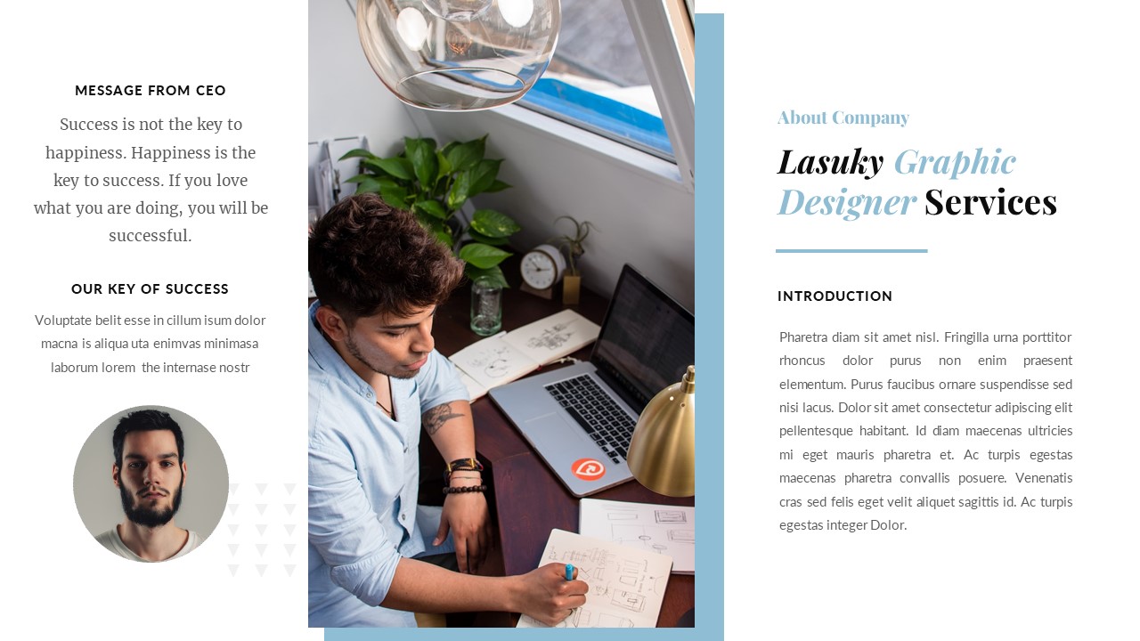 Lasuky - Creative Designer Powerpoint Template slide with text.