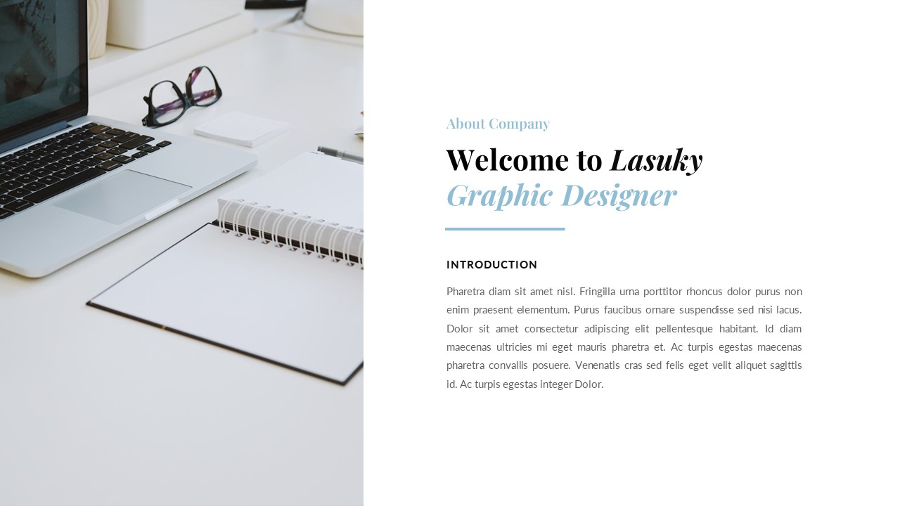 Lasuky - Creative Designer Powerpoint Template welcome slide.