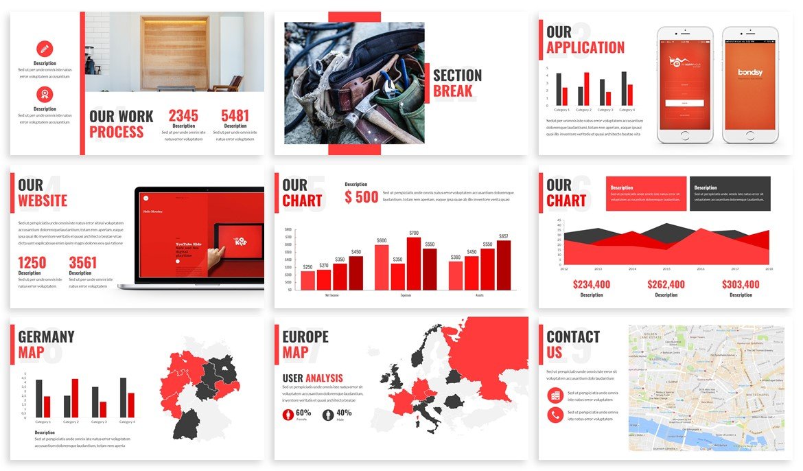Red template with the own infographics.