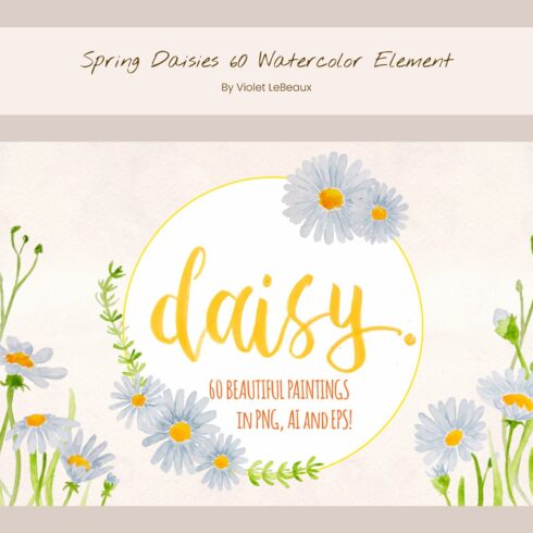 Spring Daisies 60 Watercolor Element.