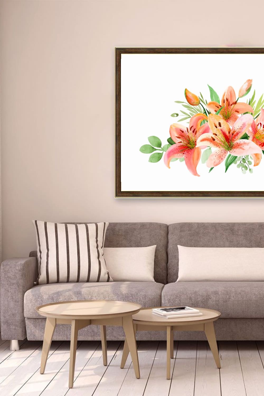 Interior design with beautiful tiger lilies.
