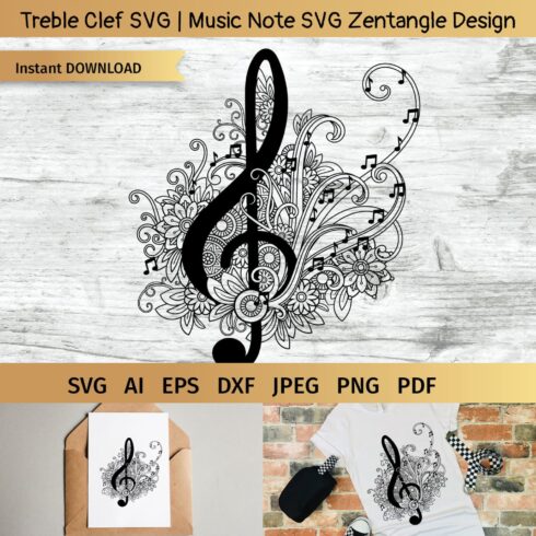 Treble Clef SVG | Music Note SVG Zentangle Design.