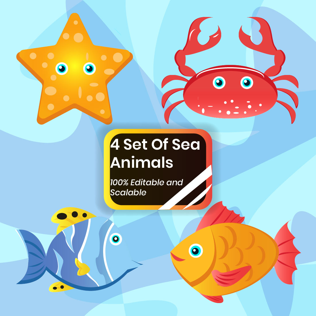 4 Sea Animals cartoon character - only $ 13 - MasterBundles