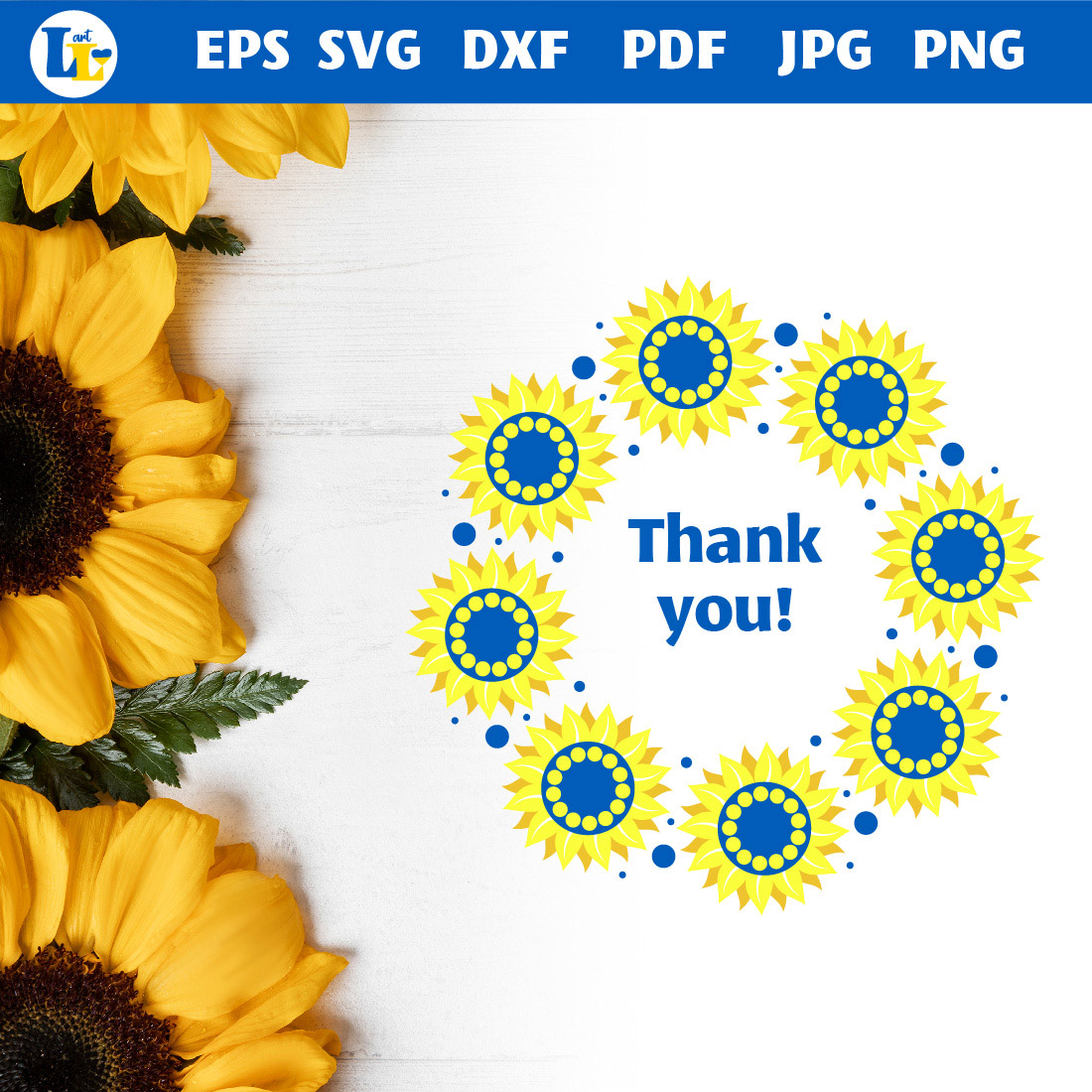 Round Frames with Yellow-Blue Birds and Sunflowers thank you.