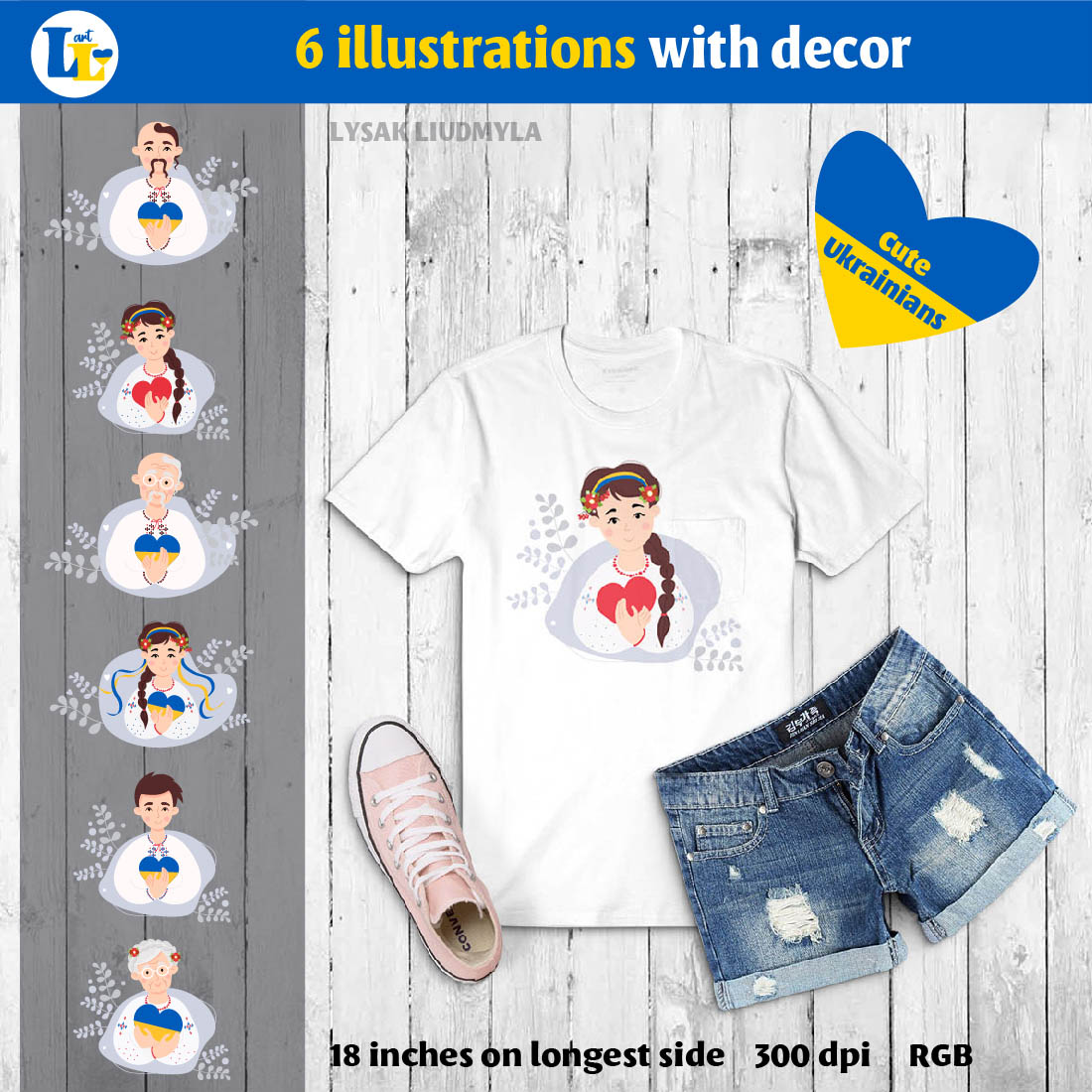 Vector Clipart with Cute Ukrainian Characters previews.