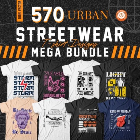 Urban streetwear t-shirt designs mega bundle.