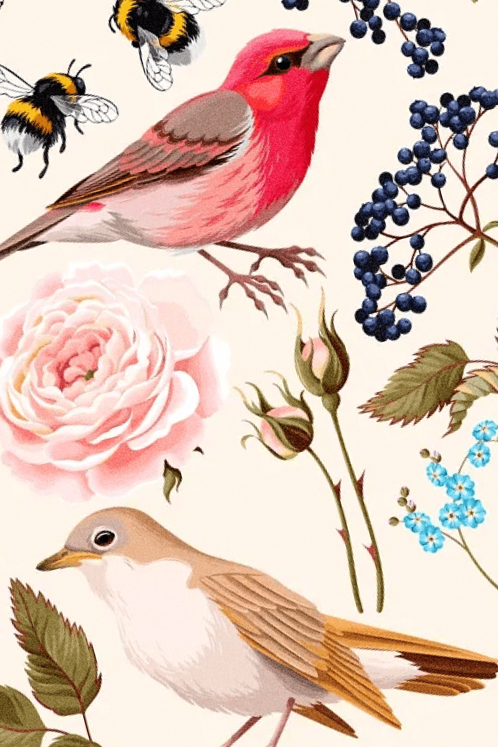 Luxury flowers composition with birds.