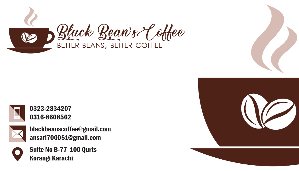 Black and white business card with the cup of coffee.
