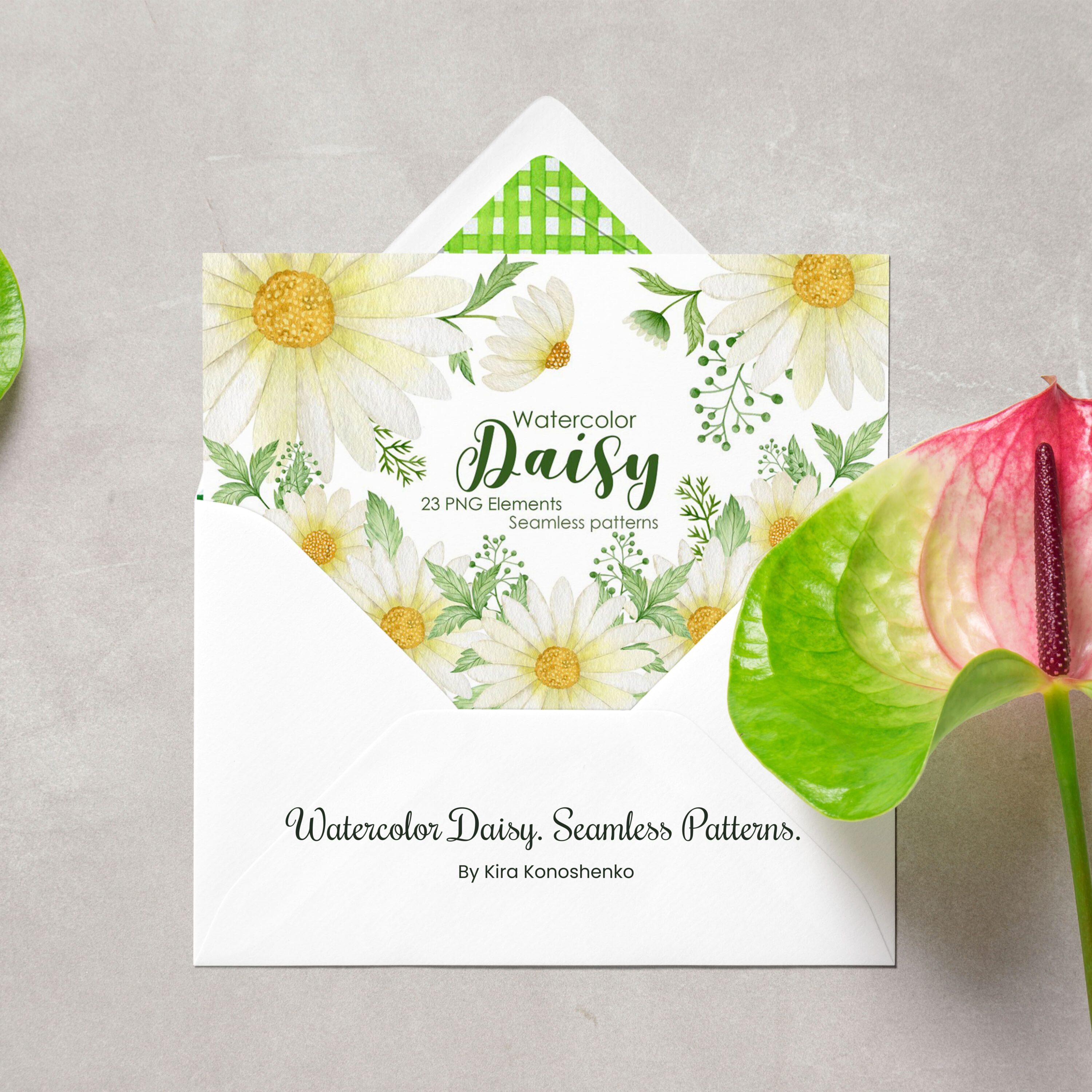 Watercolor Daisy. Seamless Patterns. cover.