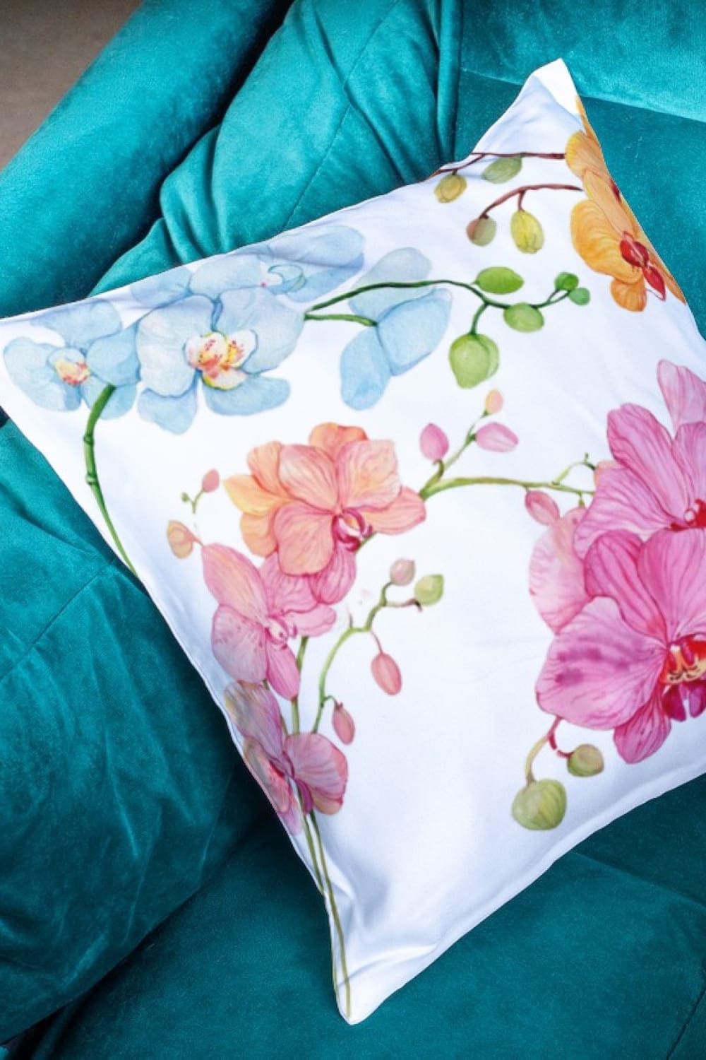 Pillow with orchid elements in best quality.