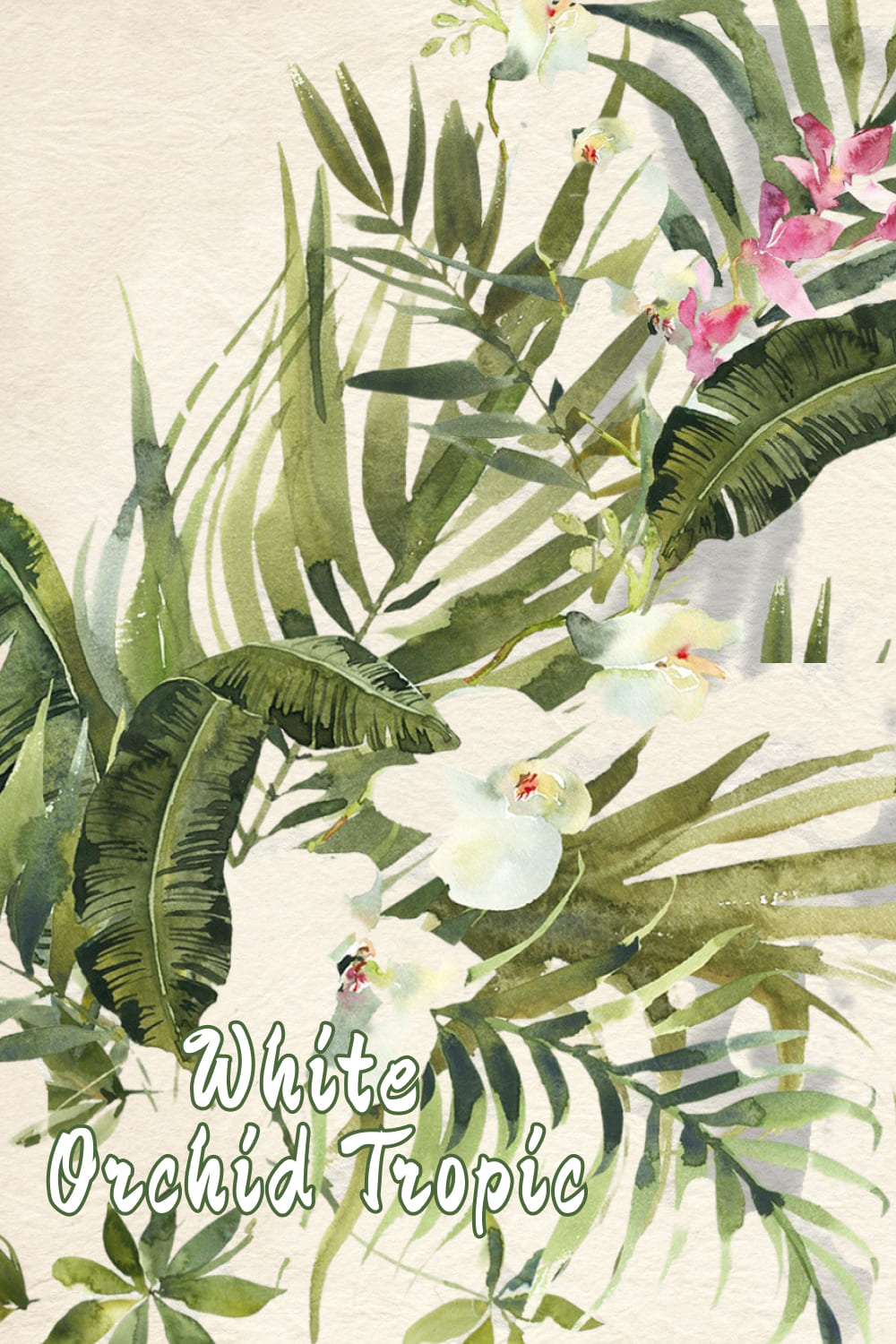 White Orchid Tropic Clipart & Shadow - preview image.