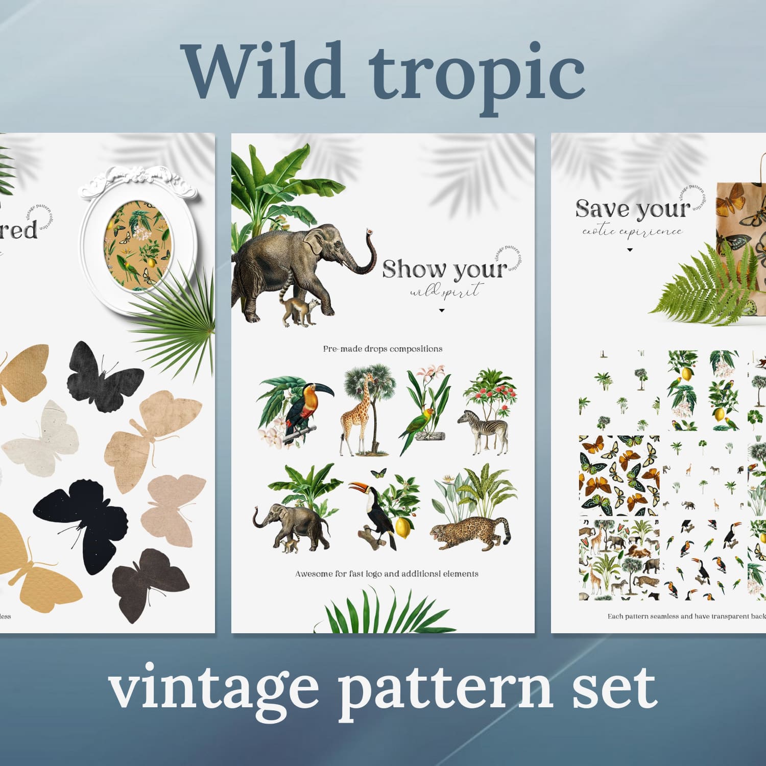 Wild tropic vintage pattern set.