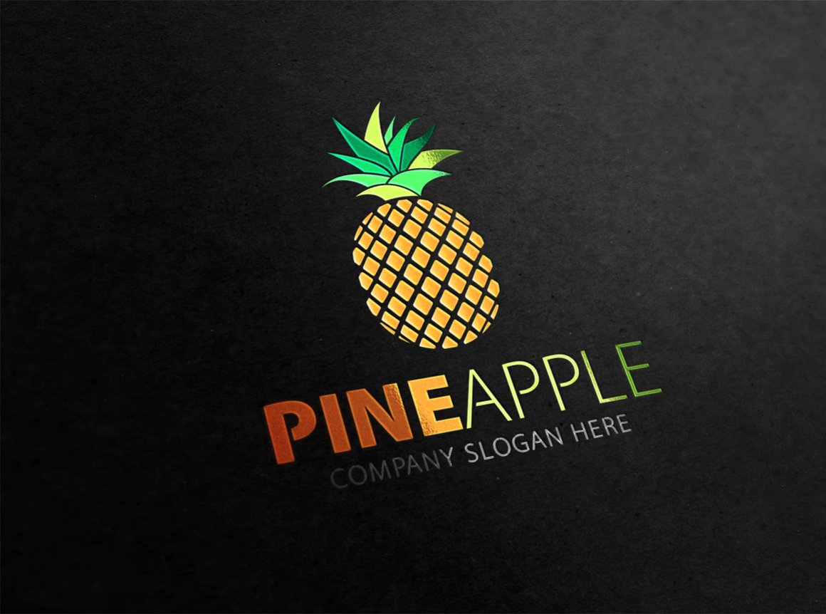 Black glance background with a red pineapple logo.