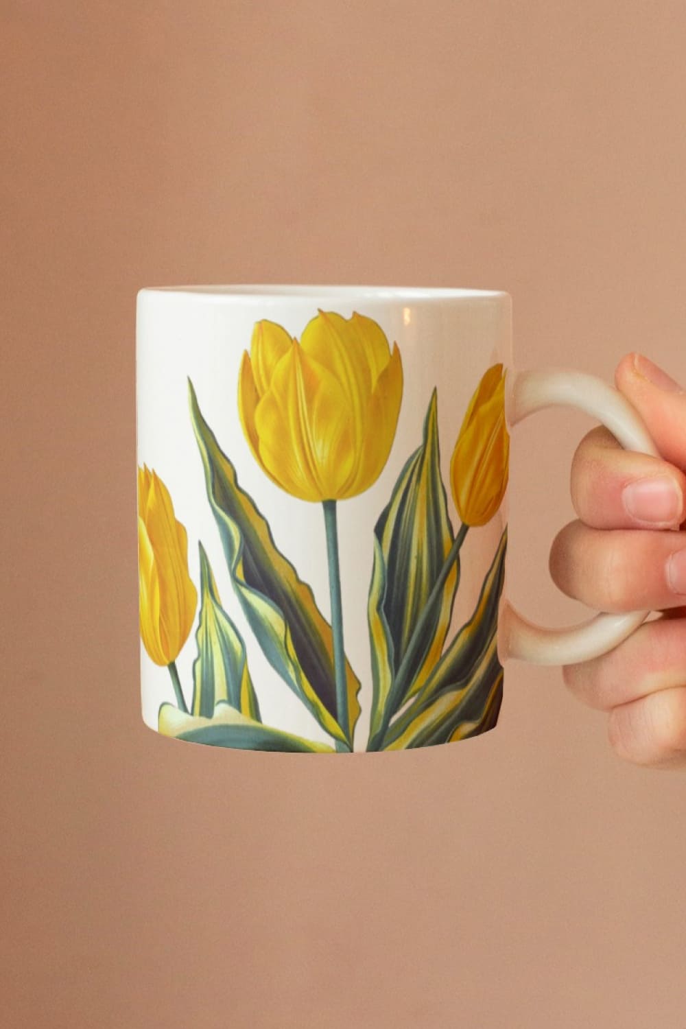 Beautiful themed cup with vintage tulips.